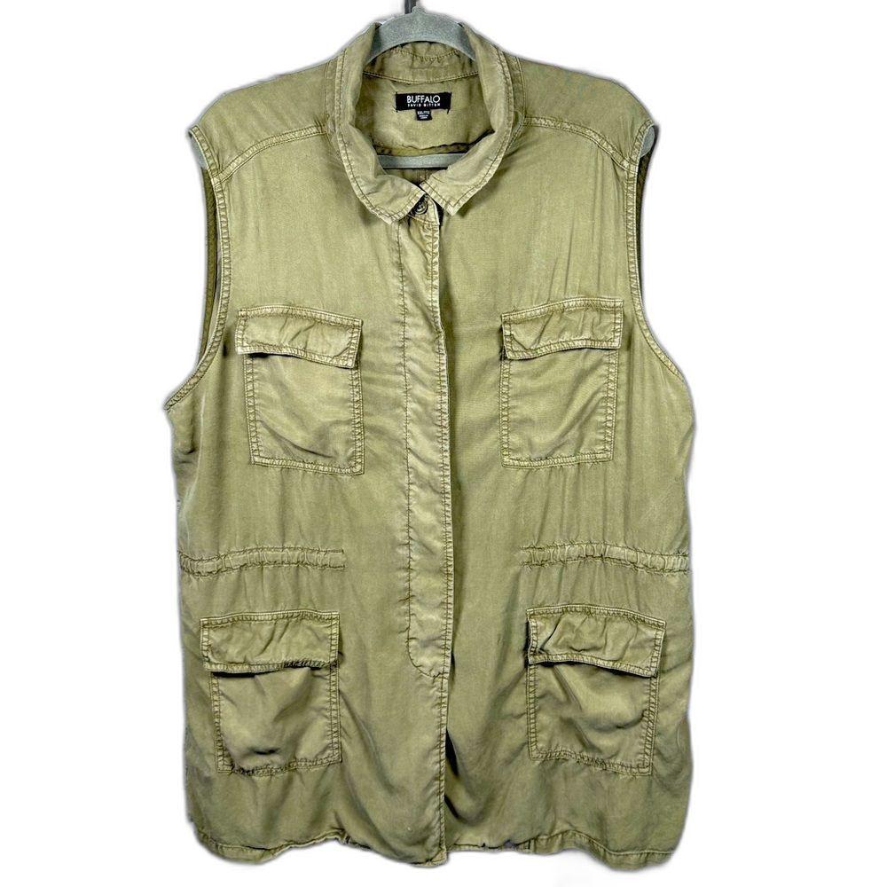 BUFFALO DAVID BITTON Lightweight‎ Button-up Vest XXL Olive Green